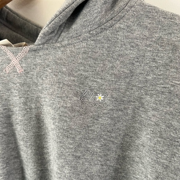 For Love & Lemons Josie Heather Gray Cropped Hooded Sweatshirt Size Large - Picture 4 of 11